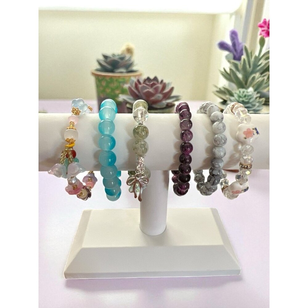 Stretch Beaded Bracelets-Lot of 6-Multicolor-Assorted Bead Types
